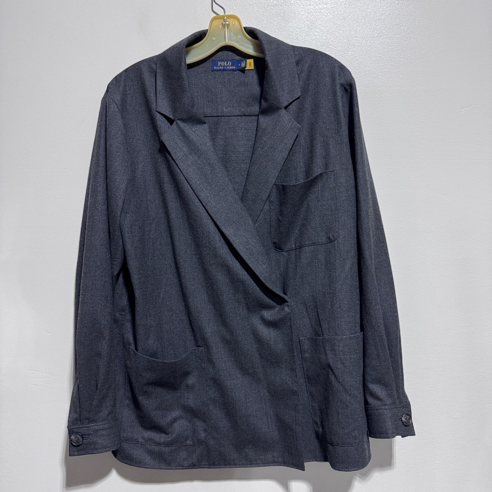 Polo Ralph Lauren Blazer Women 8 Charcoal Gray Solid Wool Blend Double‎ Breasted